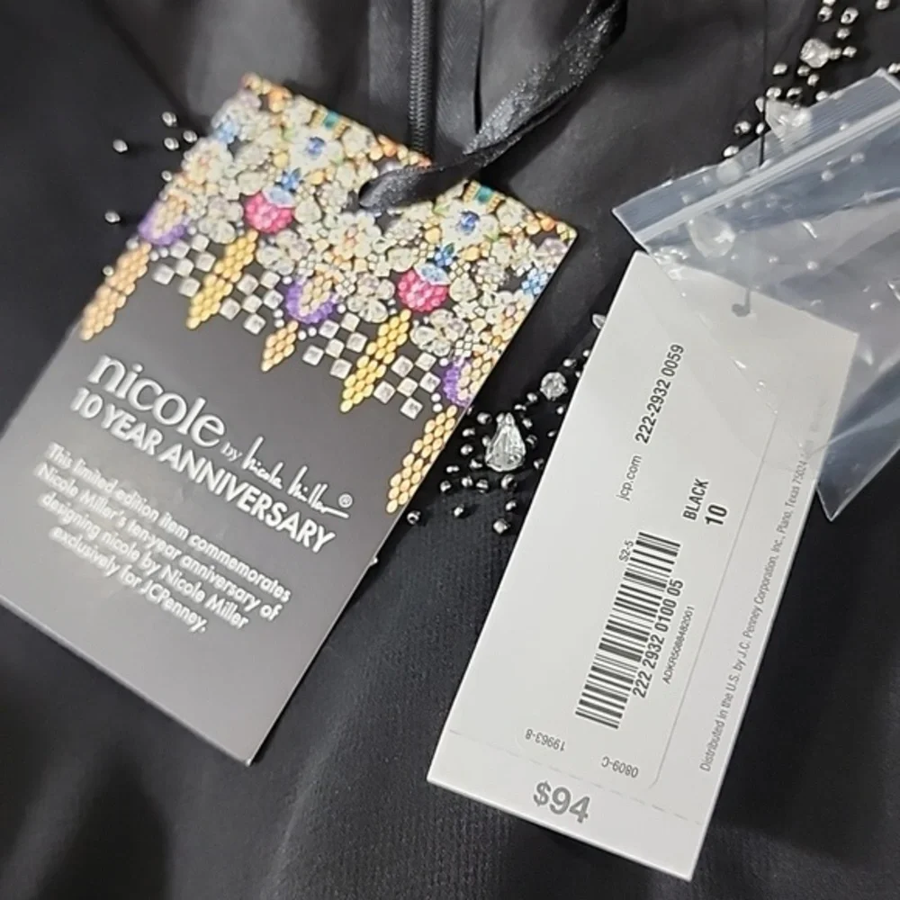 Nicole‎ Miller Shift Dress Black Embellished Beaded Sleeveless Lined Size 10